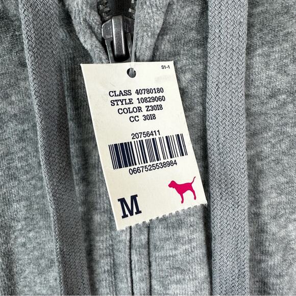 NEW LOVE PINK Y2K 2010 Victoria's Secret Grey Velour Zip Up Jacket Womens M - Picture 7 of 9